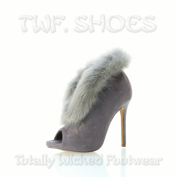 Fur Trim Split Cut Front Peep Toe Ankle Bootie - Picture 12 of 16